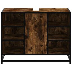 Berkfield Home Bathroom Sink Cabinet Smoked Oak 80x33x60 cm Engineered Wood in Brown - Size: 80 x 33 x 60 cm - thumbnail 5