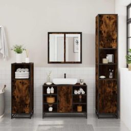 Berkfield Home Bathroom Sink Cabinet Smoked Oak 80x33x60 cm Engineered Wood in Brown - Size: 80 x 33 x 60 cm - thumbnail 3