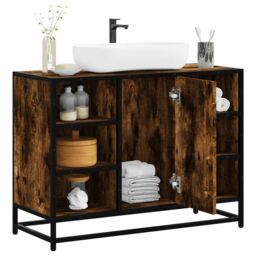 Berkfield Home Bathroom Sink Cabinet Smoked Oak 80x33x60 cm Engineered Wood in Brown - Size: 80 x 33 x 60 cm - thumbnail 1