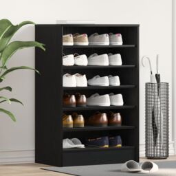 Berkfield Home Shoe Cabinet in Black Oak, 60x35x92 cm, Made of Engineered Wood - Size: 60 x 35 x 92 cm - thumbnail 1