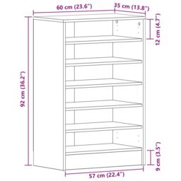 Berkfield Home Shoe Cabinet in Black Oak, 60x35x92 cm, Made of Engineered Wood - Size: 60 x 35 x 92 cm - thumbnail 9