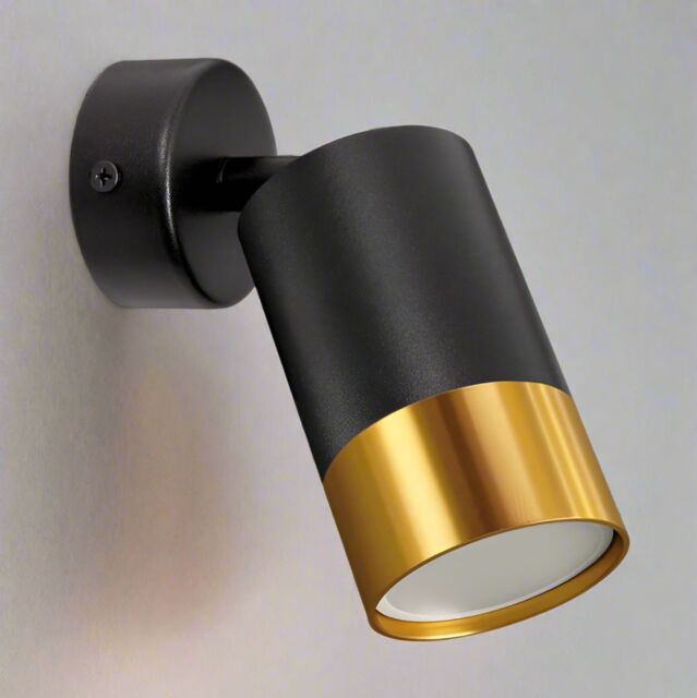 CGC Lighting 'Puzon' Black GU10 Adjustable Surface Ceiling Downlight Flush Spot light with Gold Bezel - image 1