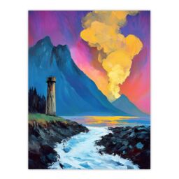 "Artery8 Lighthouse by Volcano Iceland Coastal Landscape Wall Art Print in Blue - Size: W24"" x H32""" - thumbnail 1