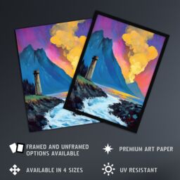 "Artery8 Lighthouse by Volcano Iceland Coastal Landscape Wall Art Print in Blue - Size: W24"" x H32""" - thumbnail 2