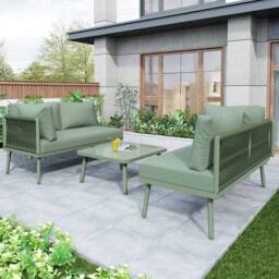 HomeTouch Green 5 Seat Outdoor L-Shaped Lounge Set with Coffee Table - Size: 3 Pack - thumbnail 3