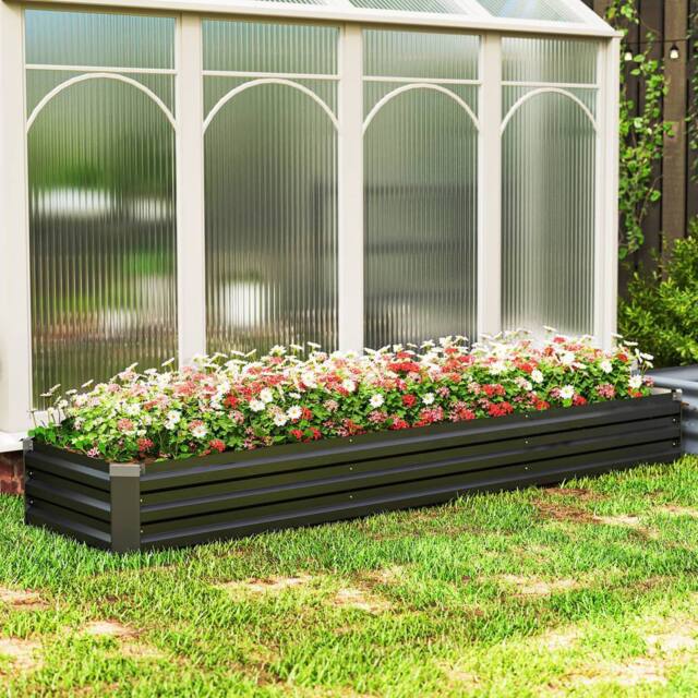 OUTSUNNY Galvanised Raised Garden Bed, 240x60cm Rectangular Outdoor Elevated Planter Box in Dark Grey - Size: 240x60 cm - image 1