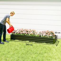 OUTSUNNY Galvanised Raised Garden Bed, 240x60cm Rectangular Outdoor Elevated Planter Box in Dark Grey - Size: 240x60 cm - thumbnail 3