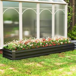 OUTSUNNY Galvanised Raised Garden Bed, 240x60cm Rectangular Outdoor Elevated Planter Box in Dark Grey - Size: 240x60 cm - thumbnail 1