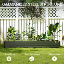 OUTSUNNY Galvanised Raised Garden Bed, 240x60cm Rectangular Outdoor Elevated Planter Box in Dark Grey - Size: 240x60 cm - thumbnail 5
