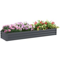 OUTSUNNY Galvanised Raised Garden Bed, 240x60cm Rectangular Outdoor Elevated Planter Box in Dark Grey - Size: 240x60 cm - thumbnail 2