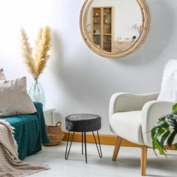 Harbour Housewares Round Velvet Footstools - H40 x D35cm - Black Hairpin Legs - Pack of 2 - thumbnail 2