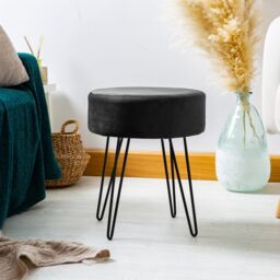 Harbour Housewares Round Velvet Footstools - H40 x D35cm - Black Hairpin Legs - Pack of 2 - thumbnail 7