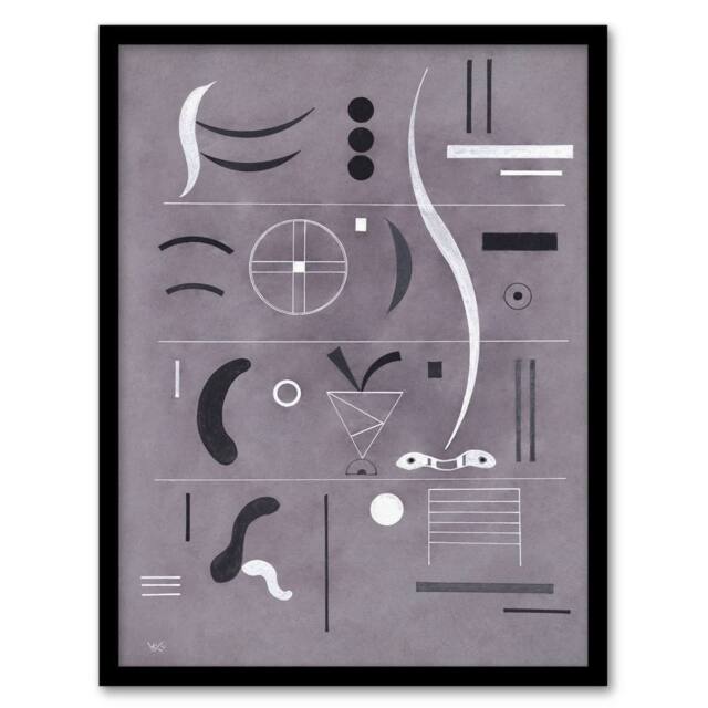 Artery8 Four Parts Abstract Watercolour Kandinsky Framed Wall Art Print in Grey - Size: A4 - image 1