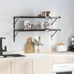 Berkfield Home Wall Shelves 2 pcs 100x40x3 cm Black Stainless Steel - Size: 100 x 40 x 3 cm - thumbnail 3