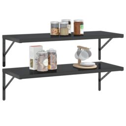 Berkfield Home Wall Shelves 2 pcs 100x40x3 cm Black Stainless Steel - Size: 100 x 40 x 3 cm - thumbnail 4
