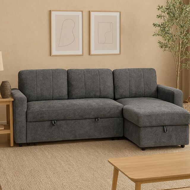 Aspire Nexis Corner Sofa Bed with Storage, Chaise on the Right in Light Grey - Size: 3 Seater - image 1