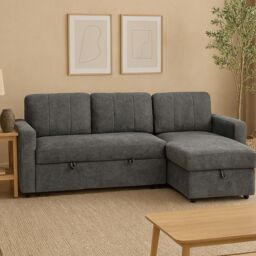 Aspire Nexis Corner Sofa Bed with Storage, Chaise on the Right in Light Grey - Size: 3 Seater - thumbnail 1