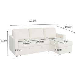 Aspire Nexis Corner Sofa Bed with Storage, Chaise on the Right in Light Grey - Size: 3 Seater - thumbnail 8