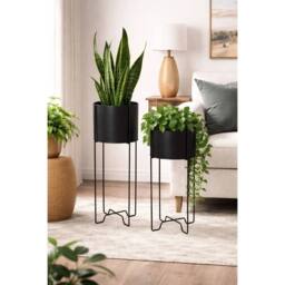 Havendro 2 Modern Black Metal Plant Stands - thumbnail 5