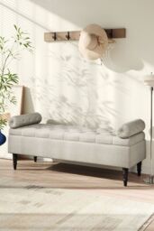 H&O Direct Flip-Up Storage Ottoman with Side Arms in Beige - thumbnail 1