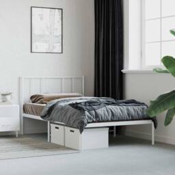 Berkfield Home Metal Bed Frame with Headboard White 107x203 cm - thumbnail 2