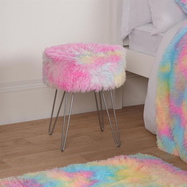 OHS Fluffy Footstool Hairpin Fleece Bedroom Vanity Seat Modern Pouffe Decor Chair in Pink - image 1