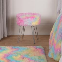 OHS Fluffy Footstool Hairpin Fleece Bedroom Vanity Seat Modern Pouffe Decor Chair in Pink - thumbnail 2