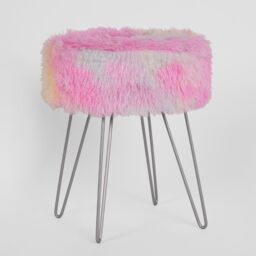 OHS Fluffy Footstool Hairpin Fleece Bedroom Vanity Seat Modern Pouffe Decor Chair in Pink - thumbnail 3