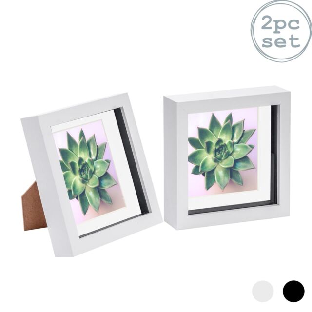 "Nicola Spring 3D Box Photo Frames - 6 x 6"" with 4 x 4"" Mount - Ivory Mount - Pack of 2 in White" - image 1