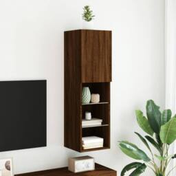 Berkfield Home TV Cabinet with LED Lights Brown Oak 30.5x30x102 cm - thumbnail 4