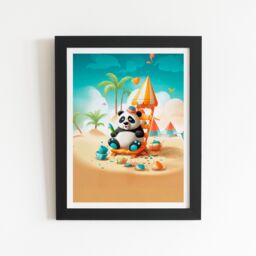 "Warren Reed - Designer Panda On A Beach Holiday Framed Art Print in Black - Size: W16"" x H24""" - thumbnail 2