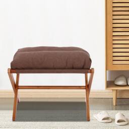 VOGREX Bamboo Cotton Upholstered Foot Stool Ottoman Seat in Brown - thumbnail 4