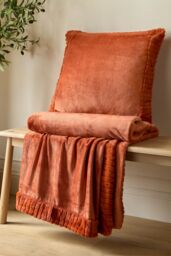 Catherine Lansfield 'Velvet & Faux Fur' 55x55cm Cushion in Burnt Orange - Size: 55 cm x 55 cm - thumbnail 3