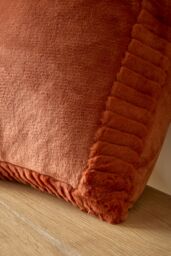 Catherine Lansfield 'Velvet & Faux Fur' 55x55cm Cushion in Burnt Orange - Size: 55 cm x 55 cm - thumbnail 2