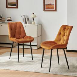 SONARA Dark Walnut 4 Seater Dining Table With 4 Velvet Chairs Sets in Orange - thumbnail 5