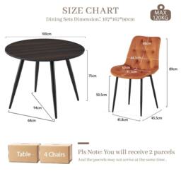 SONARA Dark Walnut 4 Seater Dining Table With 4 Velvet Chairs Sets in Orange - thumbnail 2