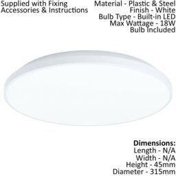 Loops 2 PACK Wall / Ceiling Light White Round Surface Moutned 315mm 18W LED - thumbnail 2
