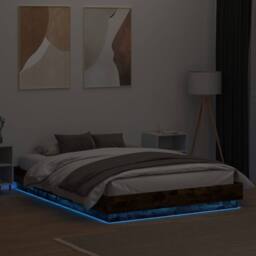 Berkfield Home Durable Bed Frame with LED without Mattress Smoked Oak 120x200 cm in Brown - Size: Small Double - thumbnail 4