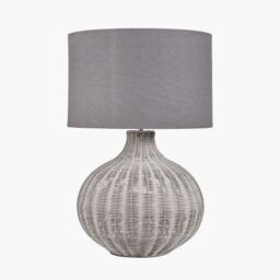Ruma Round Rattan Table Lamp with Cylinder Shade in Grey - thumbnail 2