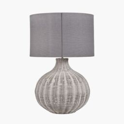 Ruma Round Rattan Table Lamp with Cylinder Shade in Grey - thumbnail 3