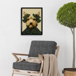 "Artery8 Wall Art Print Cute Fun Westie Dog Vintage William Morris Style Art Framed in Black - Size: W12"" x H16""" - thumbnail 2