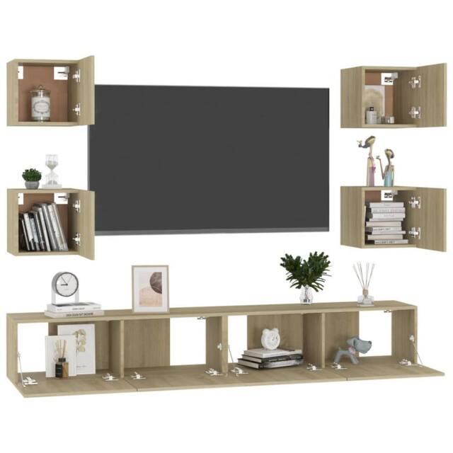 Berkfield Home Sturdy 6 Piece TV Cabinet Set Sonoma Oak Engineered Wood in Light Tan - image 1