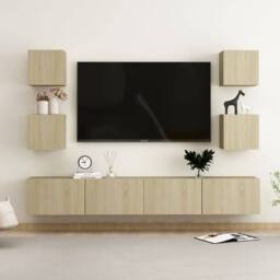 Berkfield Home Sturdy 6 Piece TV Cabinet Set Sonoma Oak Engineered Wood in Light Tan - thumbnail 2