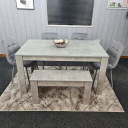 KOSY KOALA Wooden Grey Dining Table Set with 4 Grey Velvet Chairs & 1 Bench Dining Room Furniture in Brown - thumbnail 6