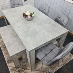 KOSY KOALA Wooden Grey Dining Table Set with 4 Grey Velvet Chairs & 1 Bench Dining Room Furniture in Brown - thumbnail 3