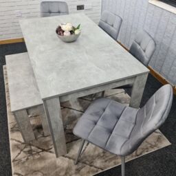 KOSY KOALA Wooden Grey Dining Table Set with 4 Grey Velvet Chairs & 1 Bench Dining Room Furniture in Brown - thumbnail 8