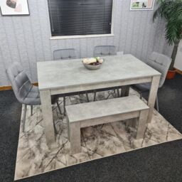 KOSY KOALA Wooden Grey Dining Table Set with 4 Grey Velvet Chairs & 1 Bench Dining Room Furniture in Brown - thumbnail 7