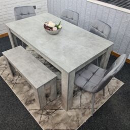 KOSY KOALA Wooden Grey Dining Table Set with 4 Grey Velvet Chairs & 1 Bench Dining Room Furniture in Brown - thumbnail 1