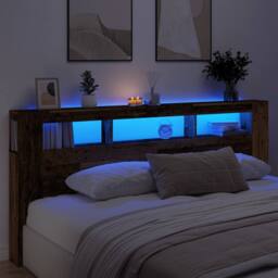 Berkfield Home LED Headboard Old Wood 220x18.5x103.5 cm Engineered Wood in Brown - thumbnail 2