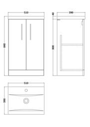 Balterley Modern Bathroom 2 Door Vanity Unit Basin, Satin Green, 500mm in Green - thumbnail 2